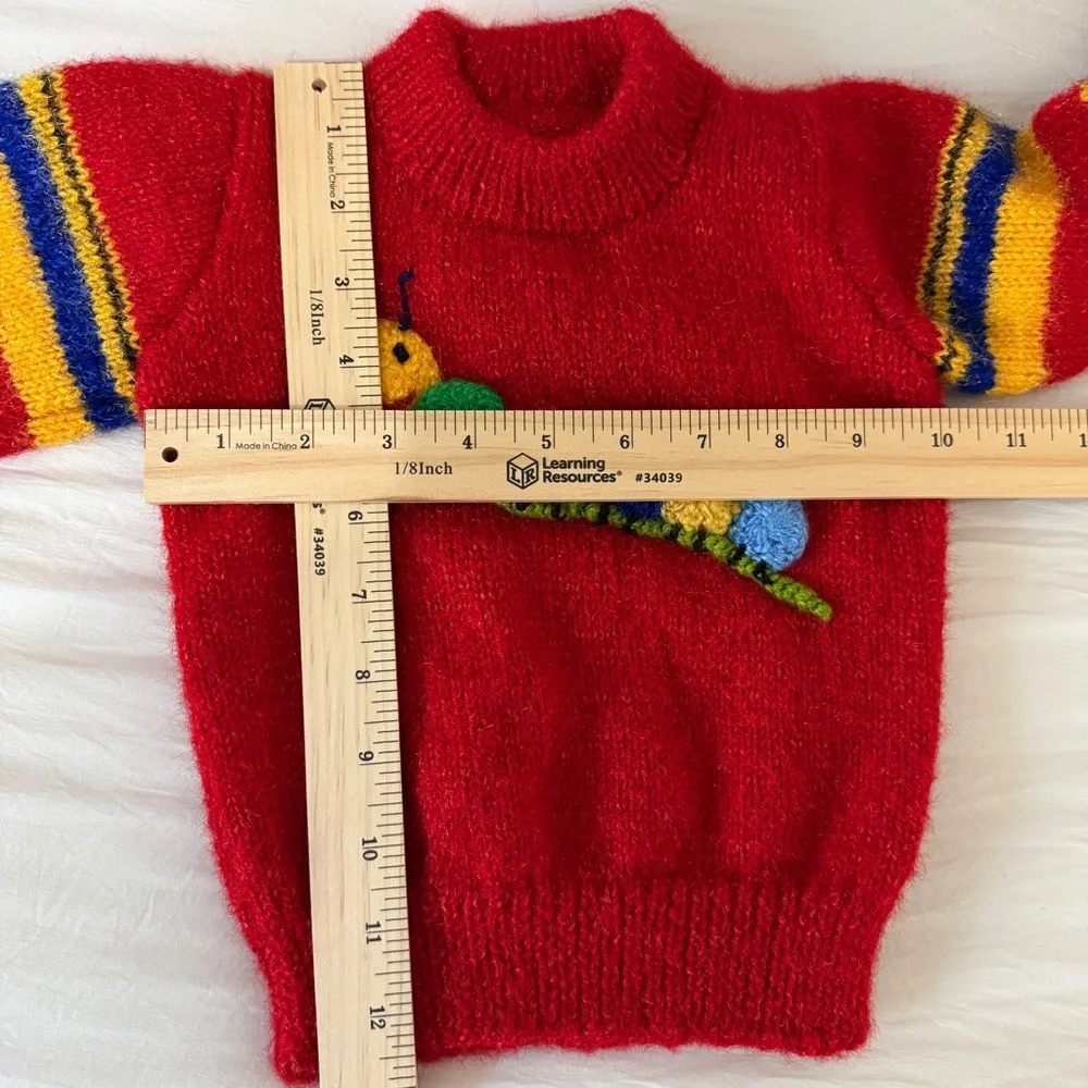Baby/Toddler 18-24M handmade Caterpillar Red Striped Crew Neck Knit Sweater